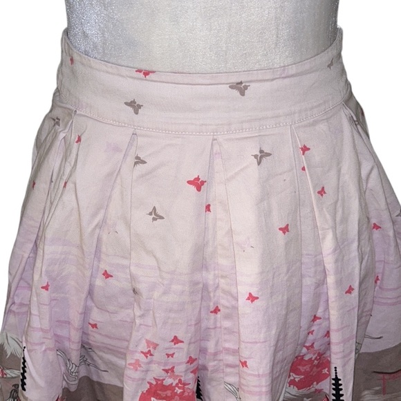 Pink Chinoiserie Pagoda Floral Blush Pink Pleated Flared Midi Skirt - XS - Picture 9 of 12